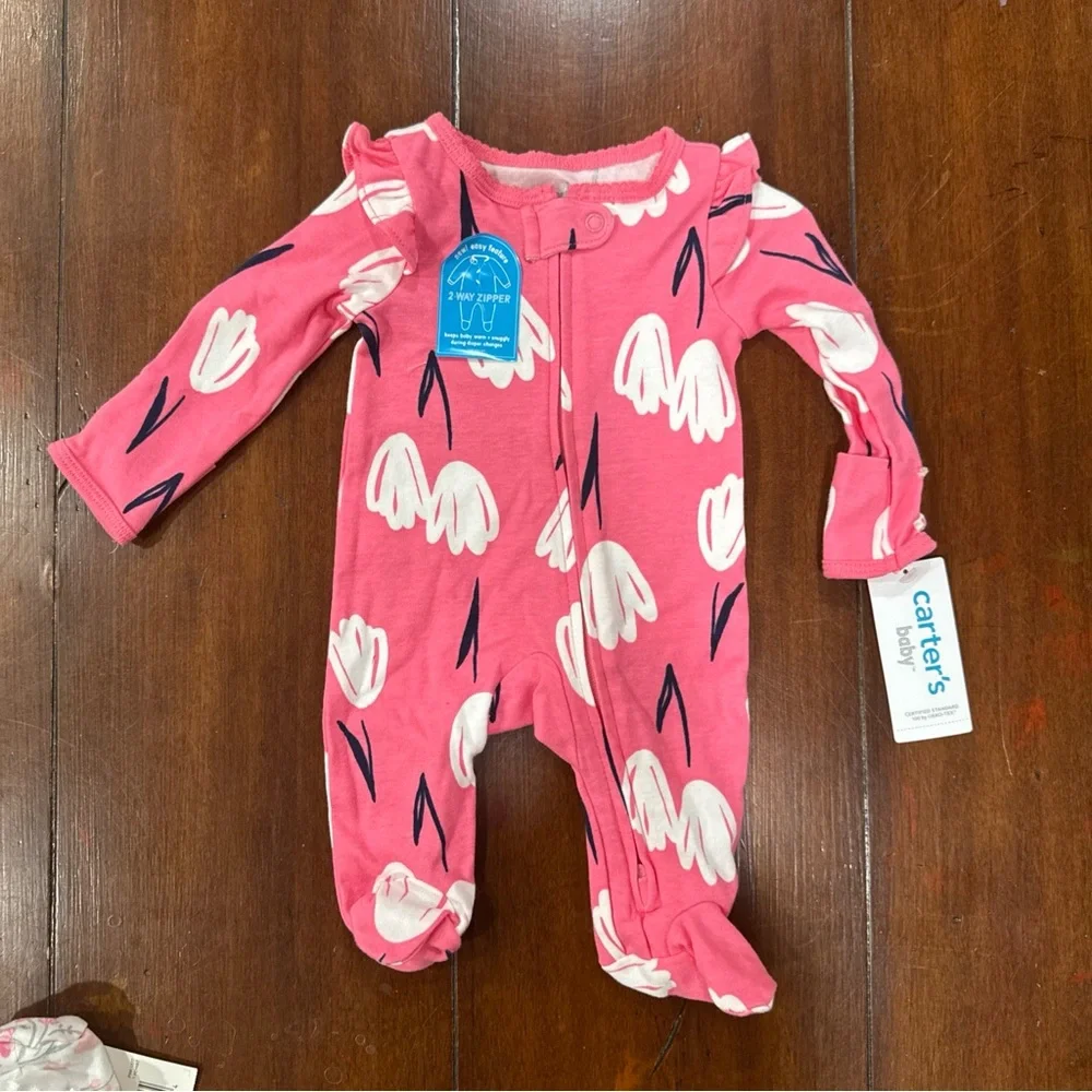1 Preemie 3 Newborn 4 Piece Baby Girl Clothes Set  Carters And Little me. - Picture 7 of 10